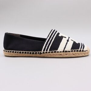 Tory Burch Double T Espadrille Logo Flats Womens Size 9.5M US Black White Casual